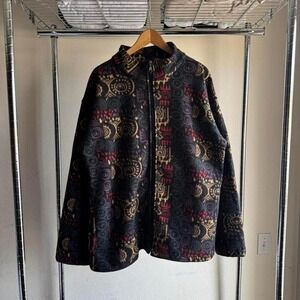 Vintage Y2K Patagonia Style Fuzzy Grandma Core Fleece with Tribal Patterns